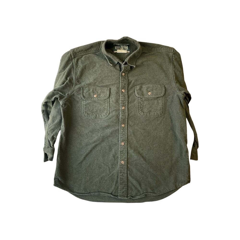 VINTAGE Field & Stream Men Button Up Shirt XL Green Flannel Western Long Sleeve